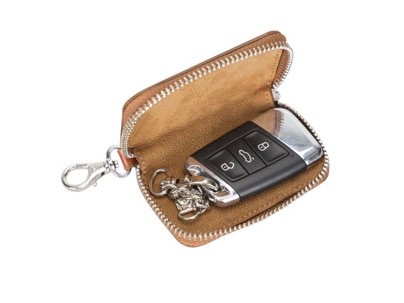 Pochette porte-clés en cuir personnalisée, étui à clés personnalisé de  voiture en cuir pleine fleur, porte-clés avec un porte-clés et une  fermeture éclair bronze rustique -  France