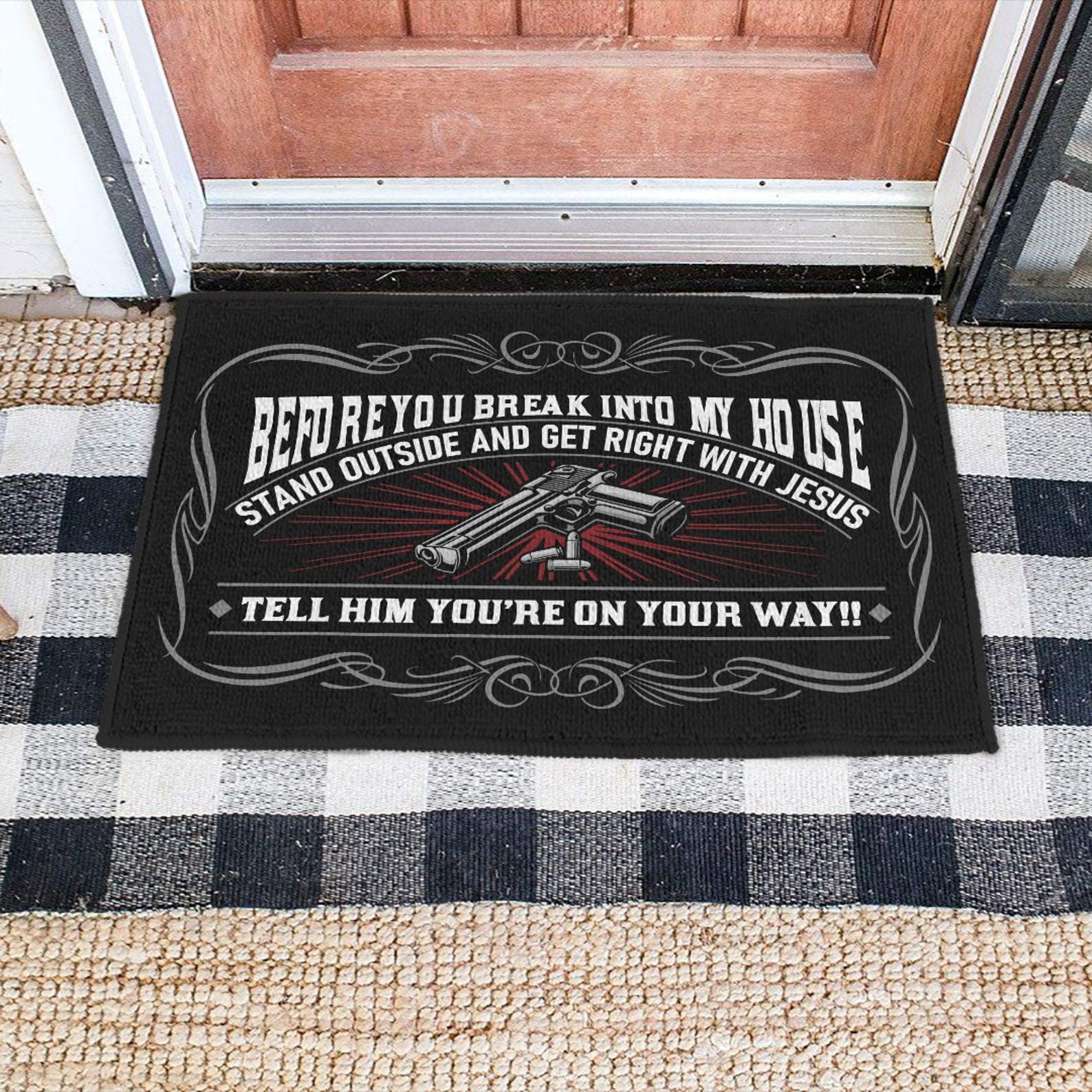 Gun Doormat Before You Break Into My House Doormat Funny Etsy