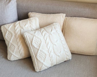 white knit throw pillow