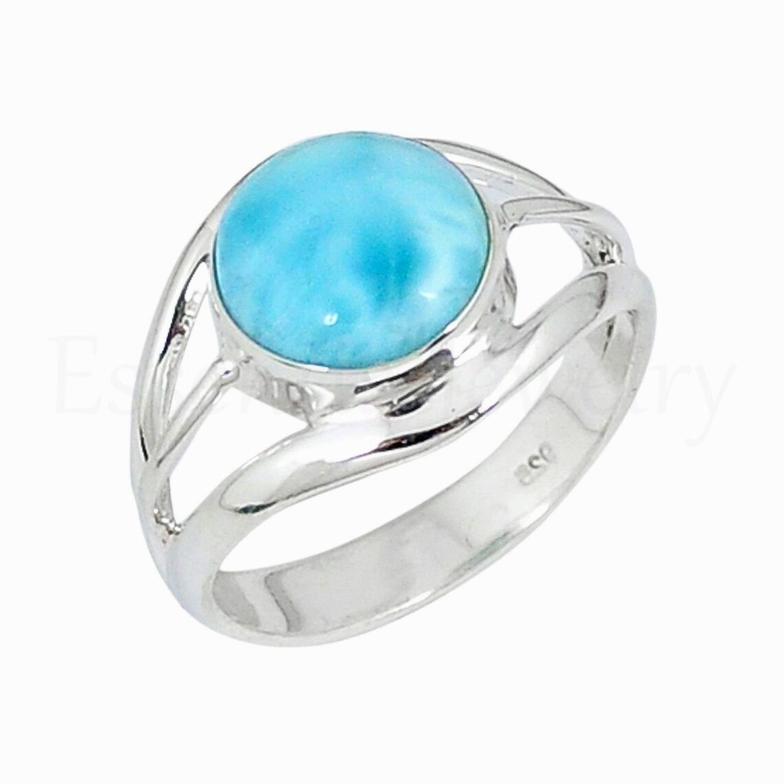 Silver Larimar Ring Sterling Silver Round Gemstone Silver Etsy