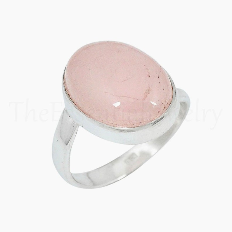 Artisan Ring Christmas Gift Rose Quartz Ring Simple Ring Oval Gemstone Ring Bohemian Handmade Ring 925 Sterling Silver Pink Stone