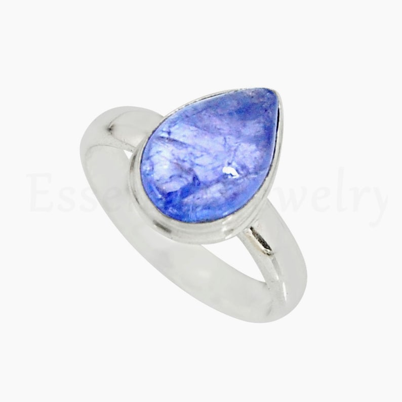 Bohemian Jewelry Beautiful Ring Pear Gemstone African Jewelry Blue Tanzanite Ring Gift Jewelry 925 Sterling Silver Simple Band Ring