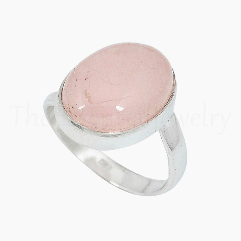 Artisan Ring Christmas Gift Rose Quartz Ring Simple Ring Oval Gemstone Ring Bohemian Handmade Ring 925 Sterling Silver Pink Stone