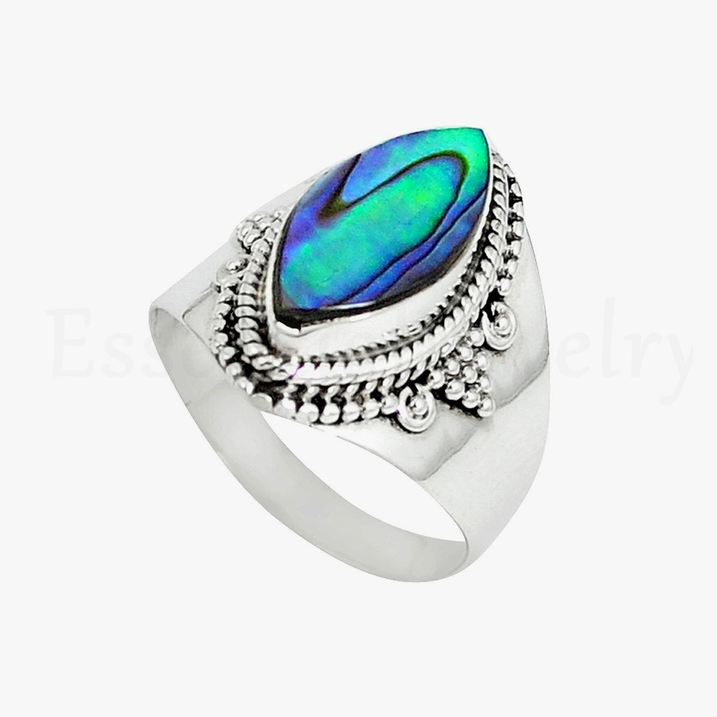Beautiful Ring Abalone Shell Stone Ring Marquise Gemstone - Etsy UK