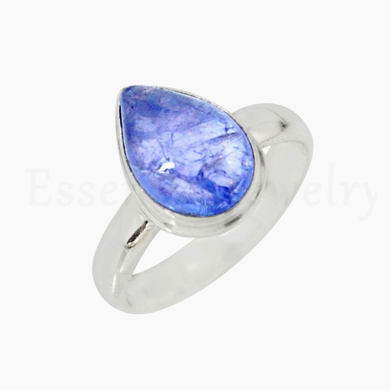 Bohemian Jewelry Beautiful Ring Pear Gemstone African Jewelry Blue Tanzanite Ring Gift Jewelry 925 Sterling Silver Simple Band Ring