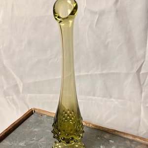 Vintage Fenton Olive Green Hobnail Swung Vase - 1970s Art Glass