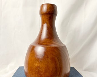 Hand-Turned Vintage Wood Bottle, Vase, Home Decor Mid Century