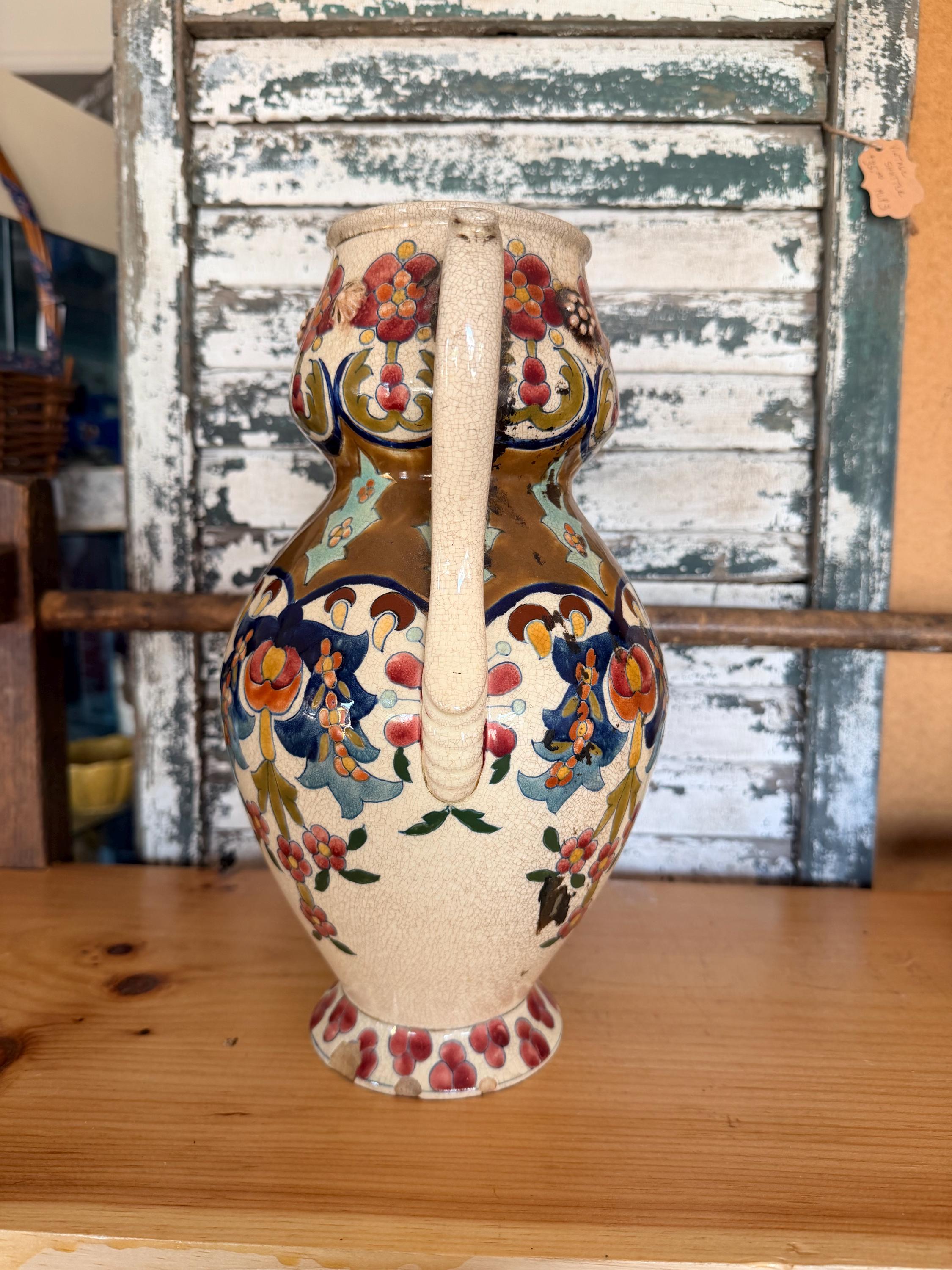 Antique Fischer Budapest Majolica Vase | Two-handled Floral Urn