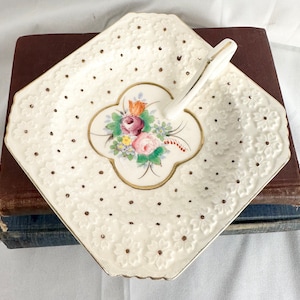 Vintage Tashiro-Shoten Lemon Server: Floral Trinket Dish, Occupied Japan