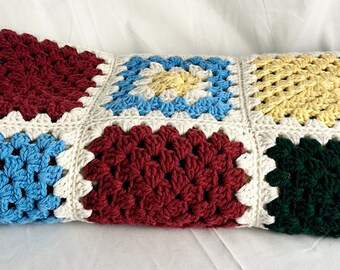 Granny Square Handmade Crocheted Blanket Vintage Blanket 47x57