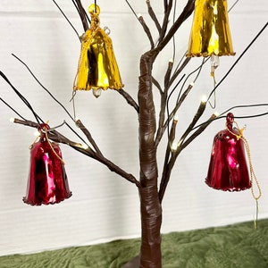 Vintage Glass Christmas Bell Ornaments: Red and Gold, Set of 4