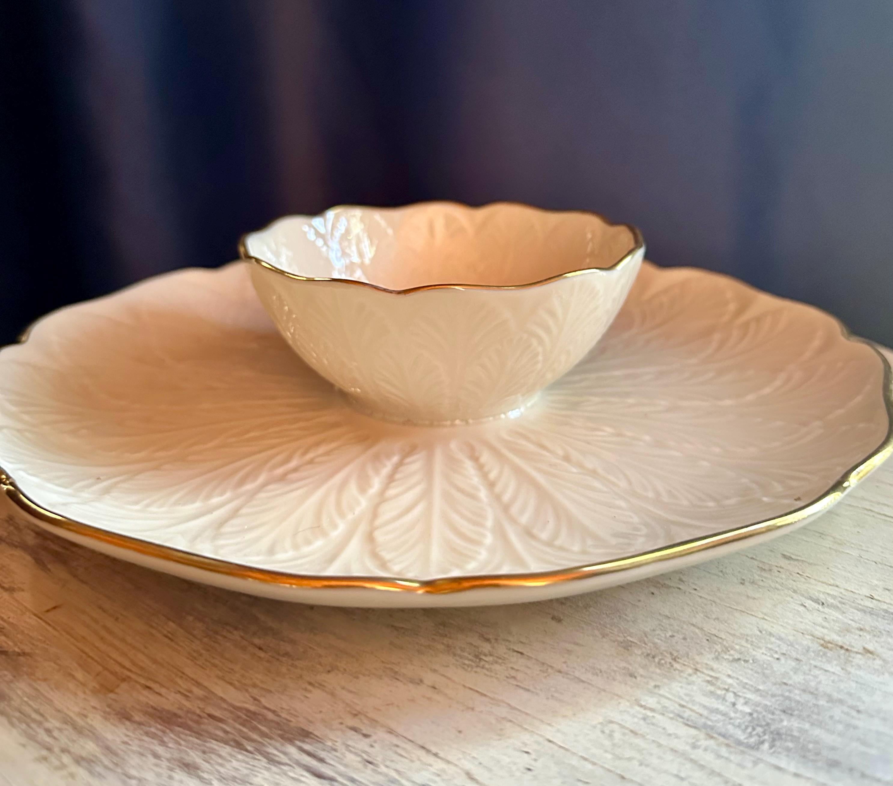 Vintage Lenox Greenfield Chip and Dip Platter: Ivory Porcelain