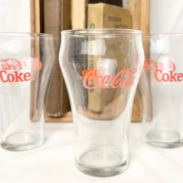 Set of Three Vintage COKE Glasses, COCA-COLA Drinking Glasses 5" Tall 3" Wide