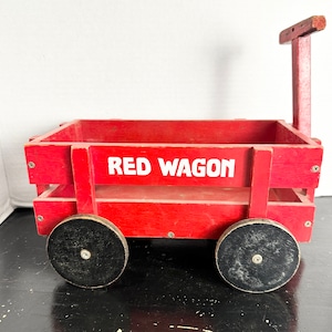 Vintage Red Wooden Wagon: Children&#39;s Pull Toy, Baby Shower Decor (14x11&quot;)