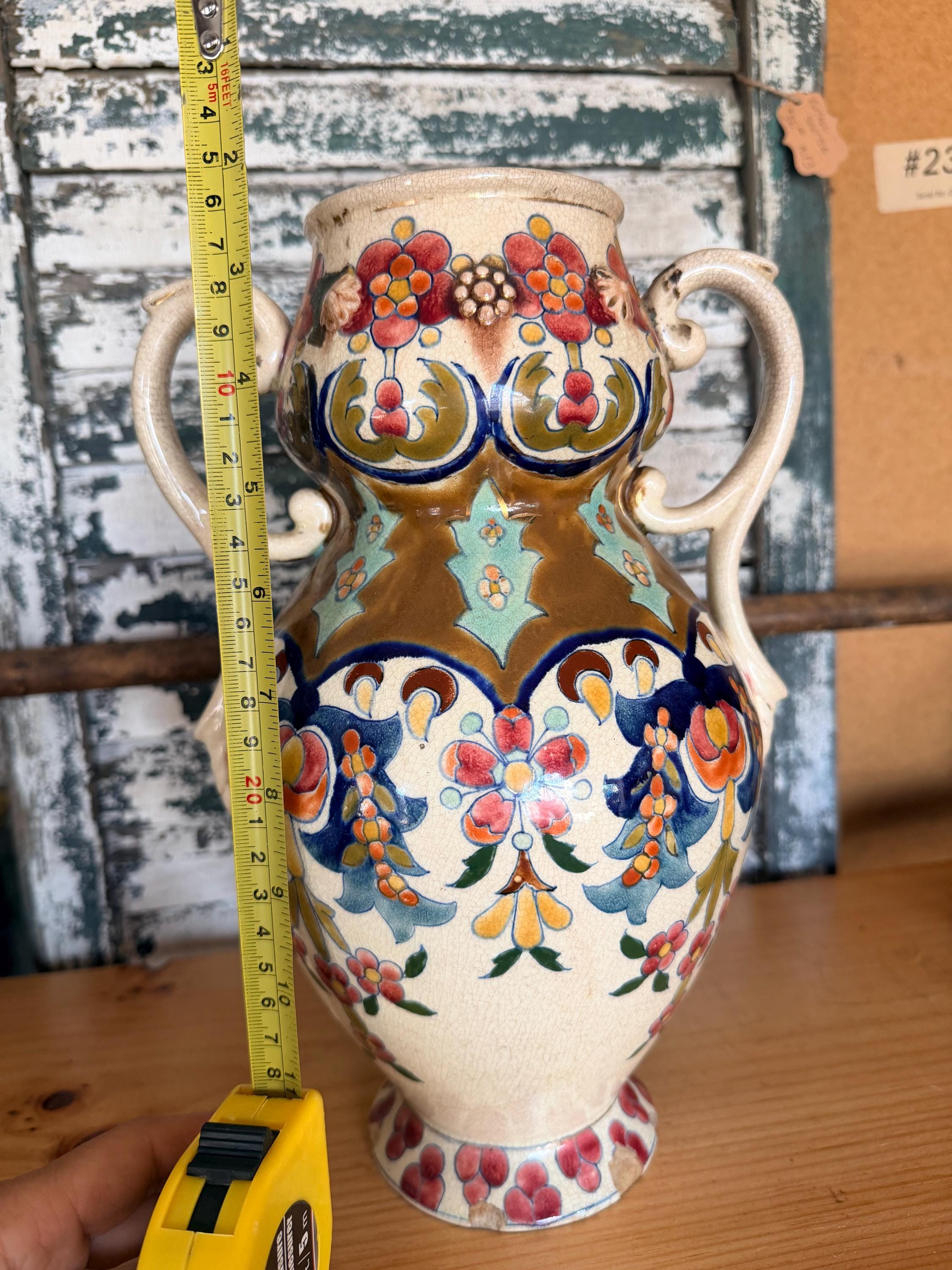 Antique Fischer Budapest Majolica Vase | Two-handled Floral Urn