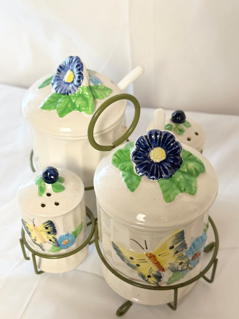 Antique Ceramic Condiment Set With Holder Etsy