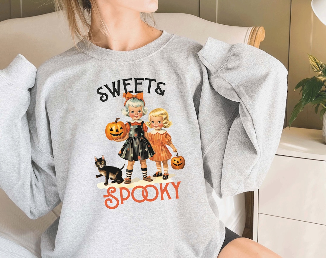 Sweet and Spooky Halloween Jumper Vintage Halloween Sweatshirt Witch
