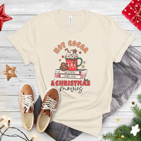 Hot Cocoa and Christmas Movies Tshirt, funny christmas tshirt, funny christmas party tshirt, retro christmas tshirt