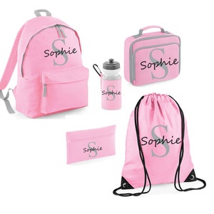 Ensemble sac à dos personnalisé pour la rentrée des classes garçons filles nom initial sac à lunch bouteille d'eau et étui à crayons sac en PE cartable