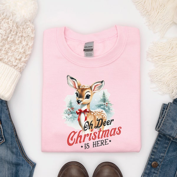 Oh deer Christmas is here christmas sweater, christmas jumper uk, retro christmas jumper, vintage christmas sweatshirt, groovy xmas