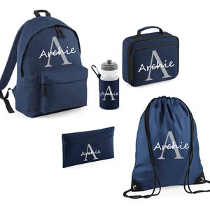 Sac à dos personnalisé pour enfants, garçons et filles, nom initial, sac à lunch, bouteille d'eau et trousse, sac en PE, cartable, ensemble de sacs de rentrée