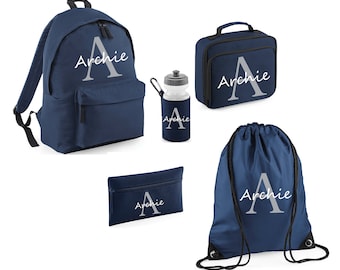 Personalised Backpack Kids Boys Girls Initial Name Lunch Bag Water Bottle and Pencil Case PE Bag School Bag Back To School bag set