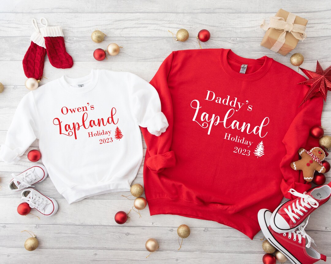 Family Lapland Jumpers, Personalised Family Christmas Jumpers, Customised Lapland Reveal Jumpers