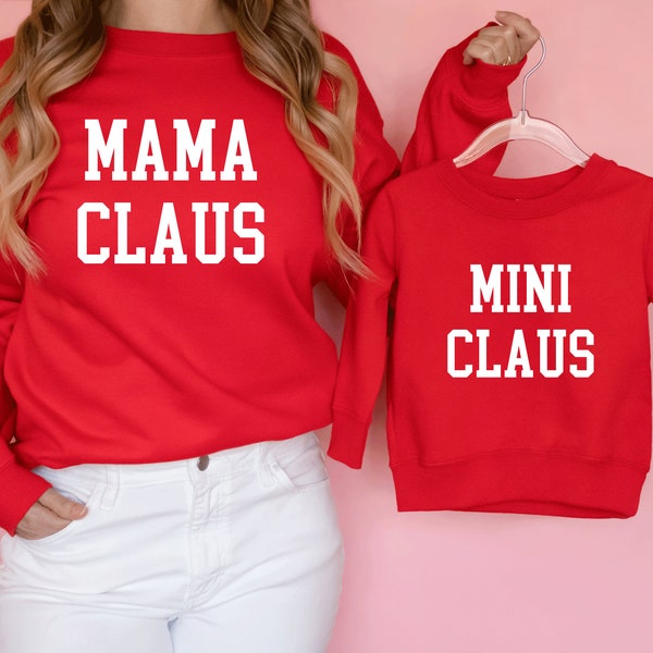 Twinning Christmas Jumpers, Matching mummy and me christmas sweaters, mama mini claus jumpers, Mama Claus Mini Claus matching sweatshirts