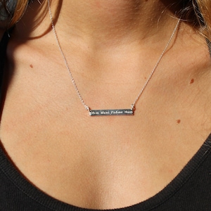 Ohm Mani Padme Hum Bar Necklace in Sterling Silver and Gold Plate