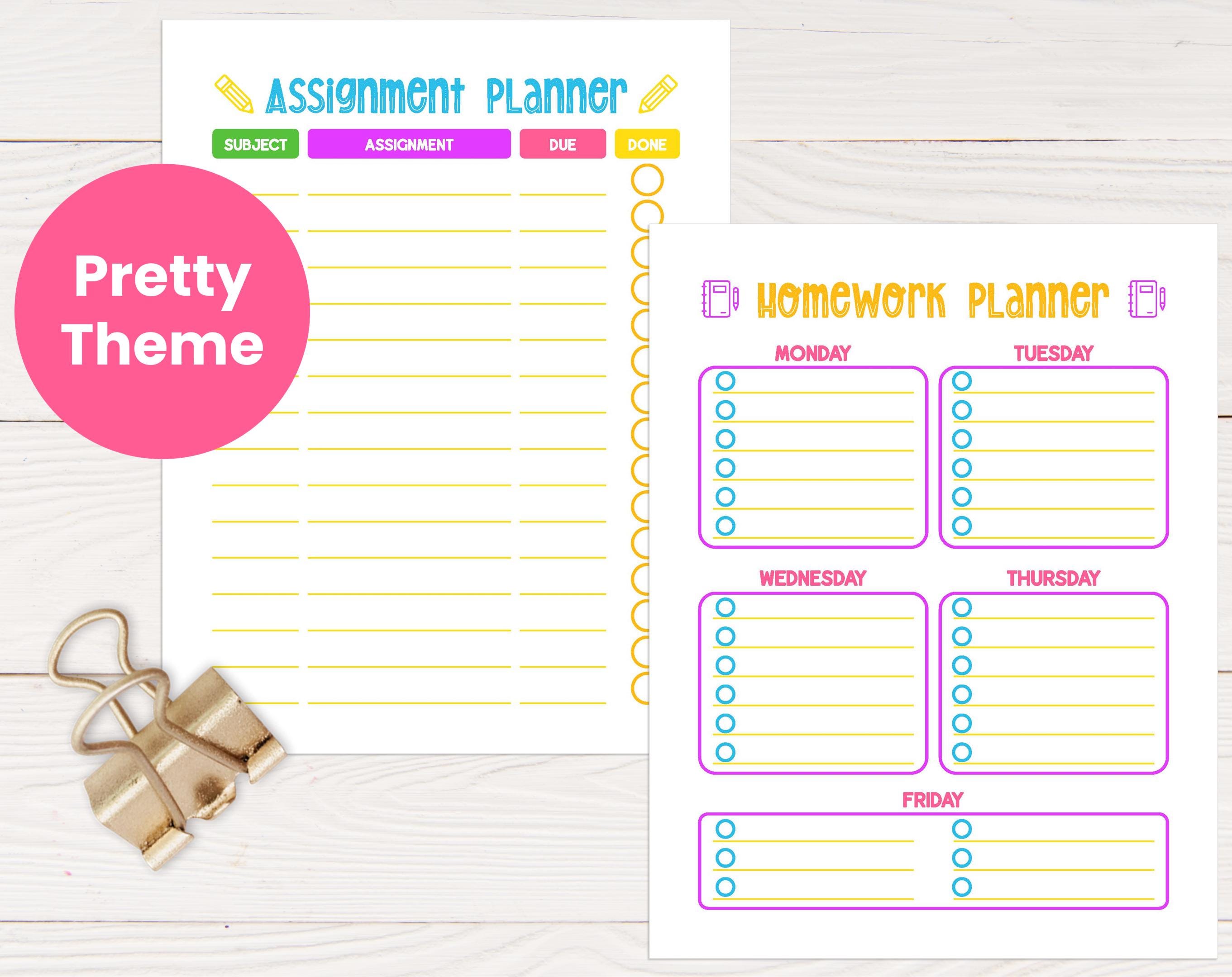 Homework Planner Printable: Colorful Student Assignment Tracker in 2 ...