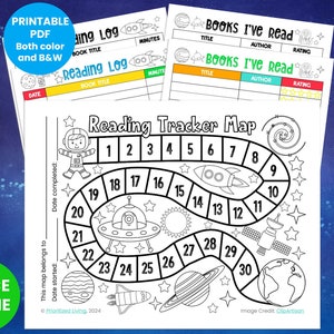 Lese-Tracker Karte zum Ausdrucken: Weltall-Thema | Kinder, die Buchlogbuch lesen, Belohnungstabelle lesen, Lese herausfordern, Sommerlesetabelle lesen