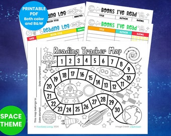 Reading Tracker Map Printable: Space Theme | Kids Reading Log & Treasure Map | Summer Reading Tracker | Book Log (Digital Download)