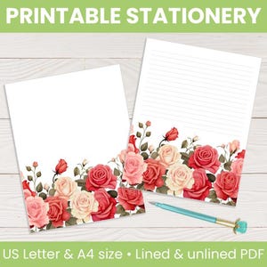 Printable Stationery: Roses | Lined & unlined, floral letter-writing paper, journal pages, note pages, US Letter Size and A4