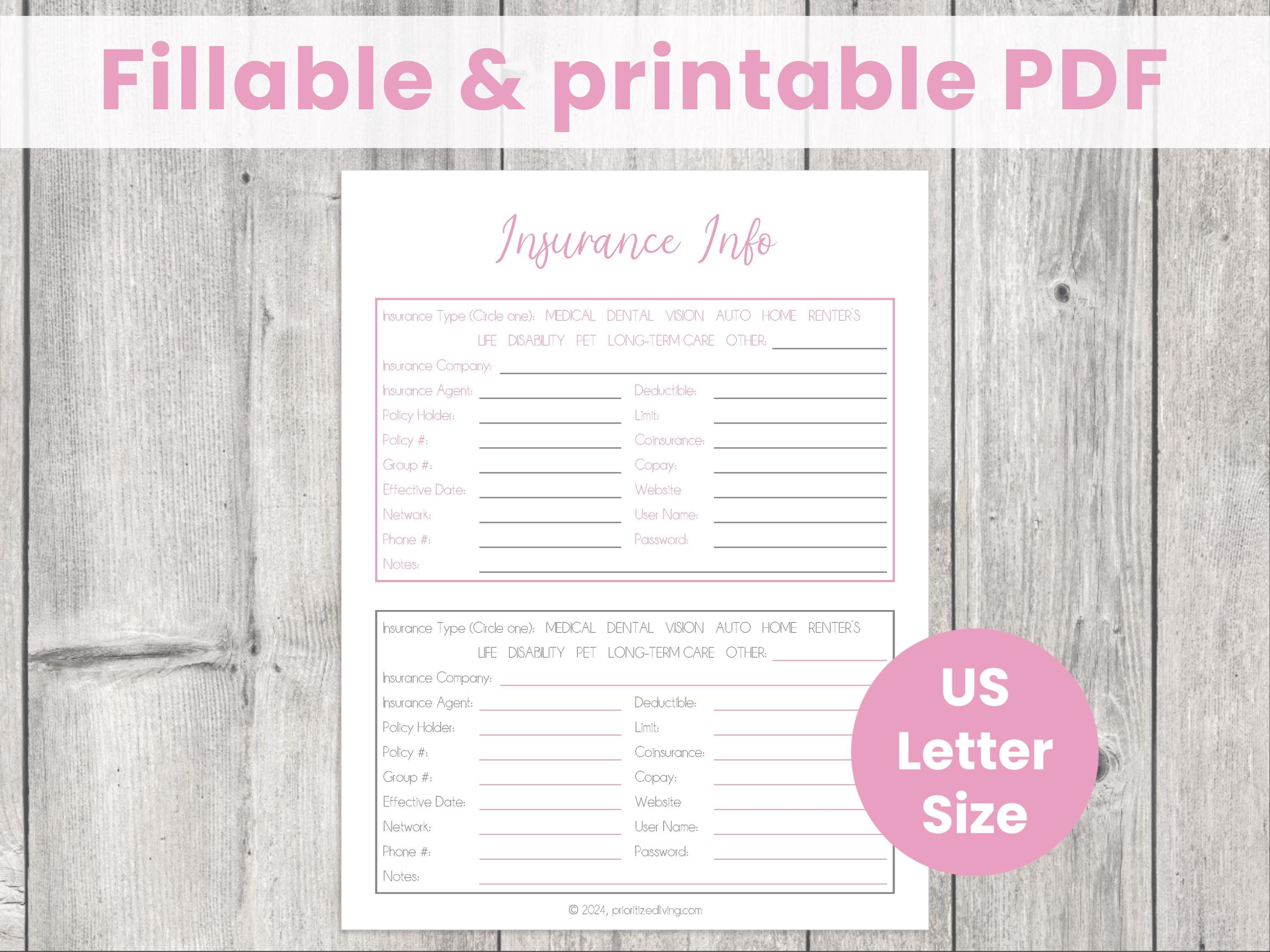 Insurance Policy Info Tracker Printable: Insurance Policy List and ...