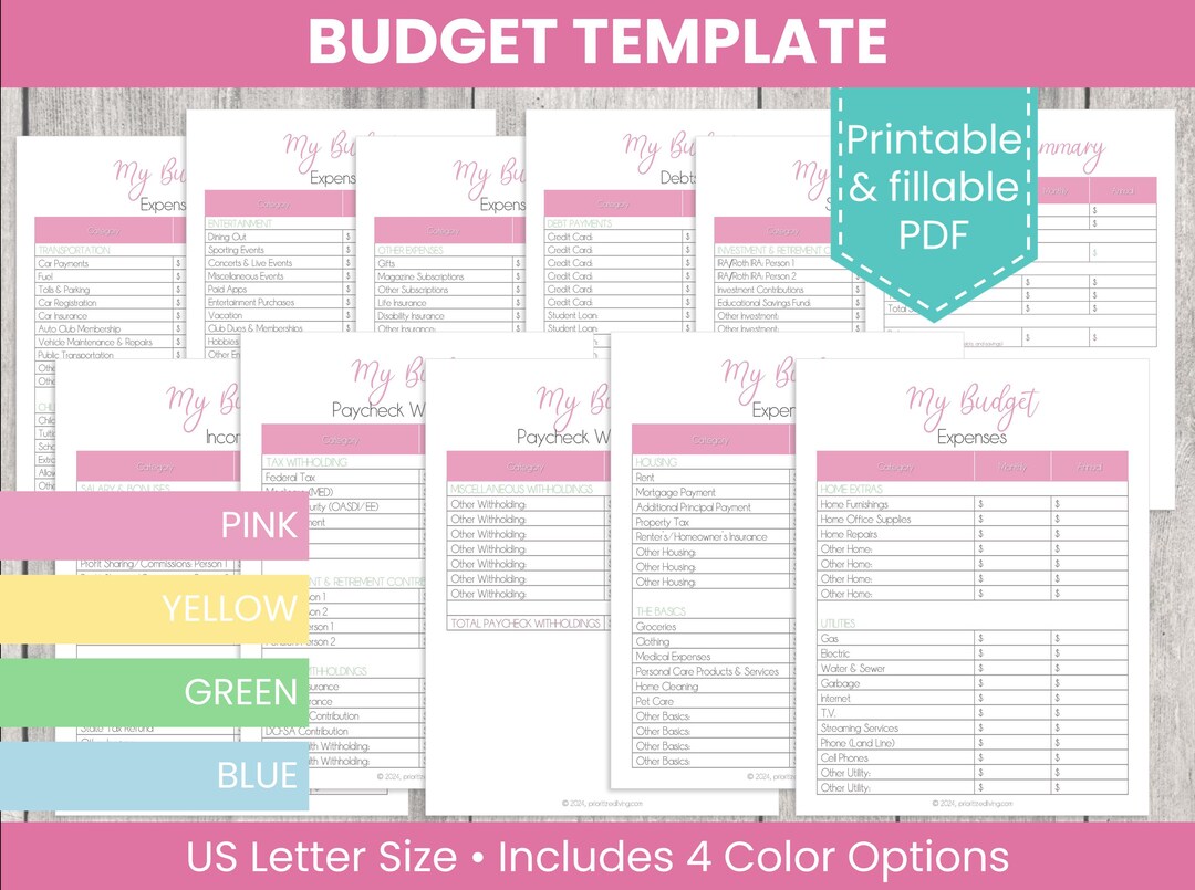 Budget Template Printable: Income, Expenses, Debt, Savings (digital ...