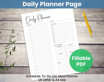 Printable Tagesplaner: Minimalistische Vorlage | Stundenplan, To-Do Liste, Essensplaner | Zuhause + Arbeit (Digitaler Download & ausfüllbares PDF)