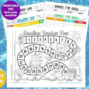 Lese-Tracker Karte zum Ausdrucken: Piraten-Thema | Kinder, die Buchlogbuch lesen, Belohnungstabelle lesen, Lese herausfordern, Sommerlesetabelle lesen