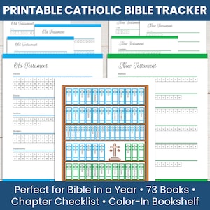 Catholic Bible Reading Tracker Printable: 73 books chapter checklist, daily Bible reading planner & log, perfect for Bible in a Year