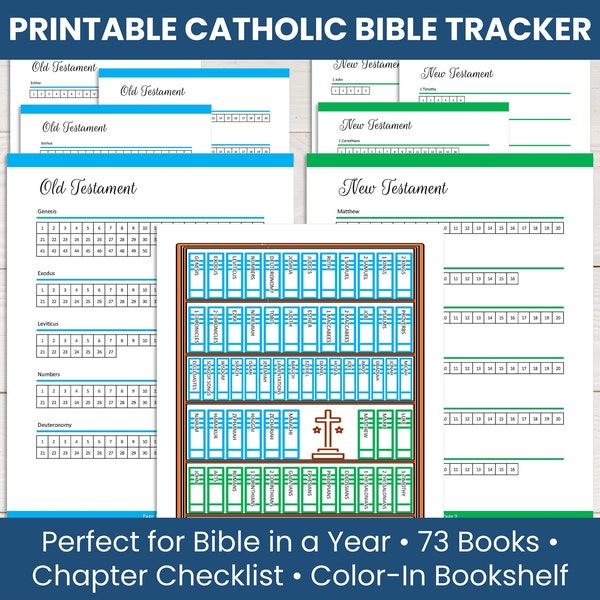 Catholic Bible Reading Tracker Printable: 73 books chapter checklist, daily Bible reading planner & log, perfect for Bible in a Year