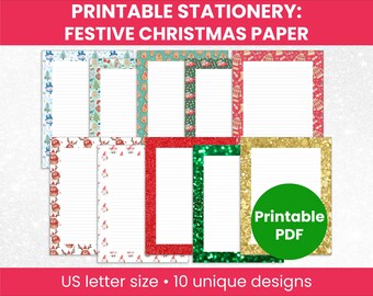 Christmas Printable Stationery Bundle: Festive letter-writing paper, US Letter Size (Digital Download)