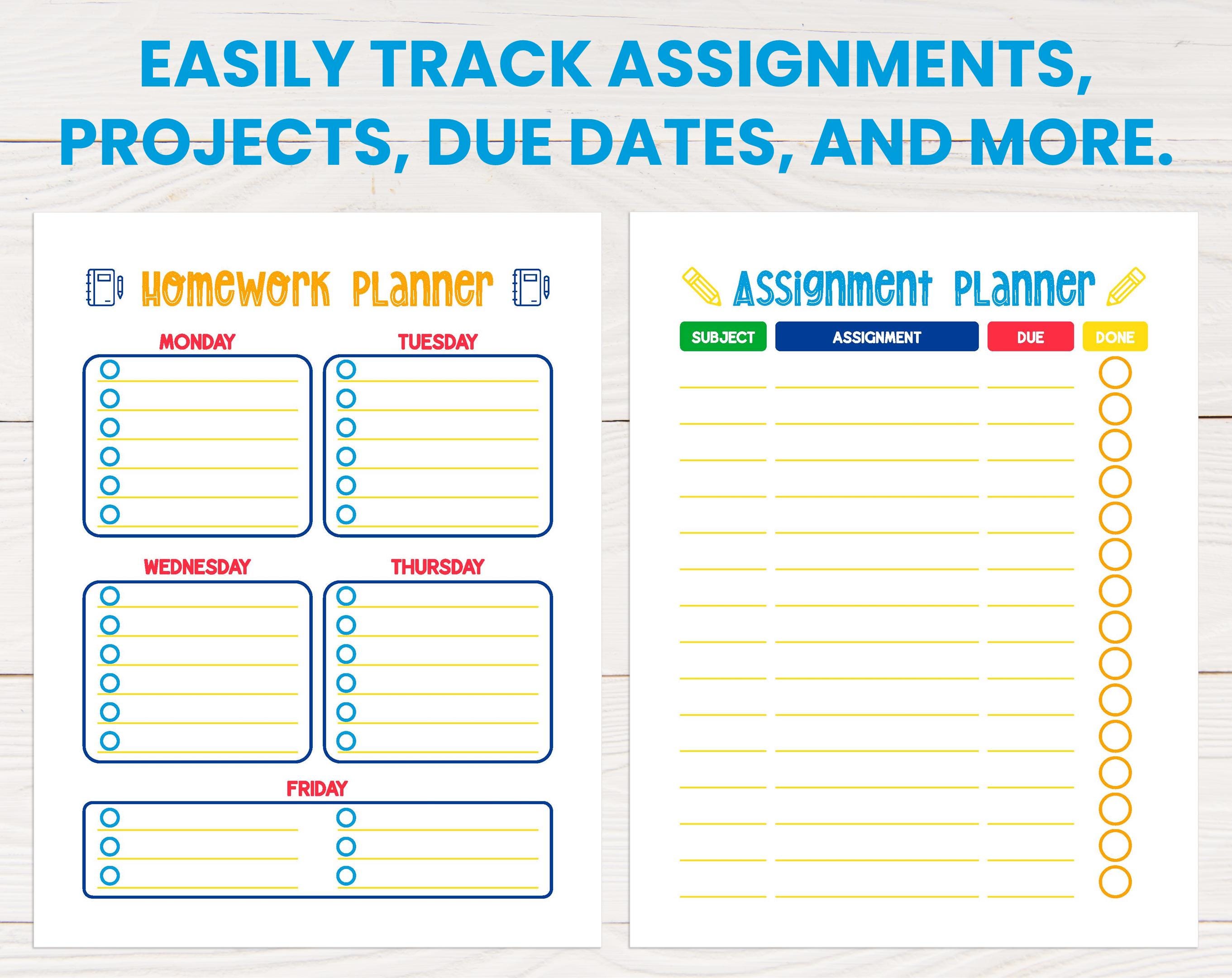 Homework Planner Printable: Colorful Student Assignment Tracker in 2 ...