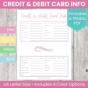 Rastreador de información de tarjetas de crédito y débito imprimible: Rastreador de tarjetas de crédito, rastreador de tarjetas de débito, planificador financiero, administración de dinero, organizador de finanzas