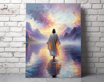 Jesus Walks on Water Printable Wall Art: Christian impasto painting (Digital Download)
