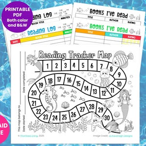 Lese-Tracker Karte zum Ausdrucken: Meerjungfrau-Thema | Kinder, die Buchlogbuch lesen, Belohnungstabelle lesen, Lese herausfordern, Sommerlesetabelle lesen