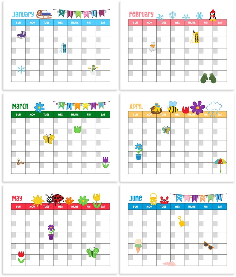 Printable Kid's UNDATED MONTHLY CALENDARS Blank Calendars, Homeschool ...