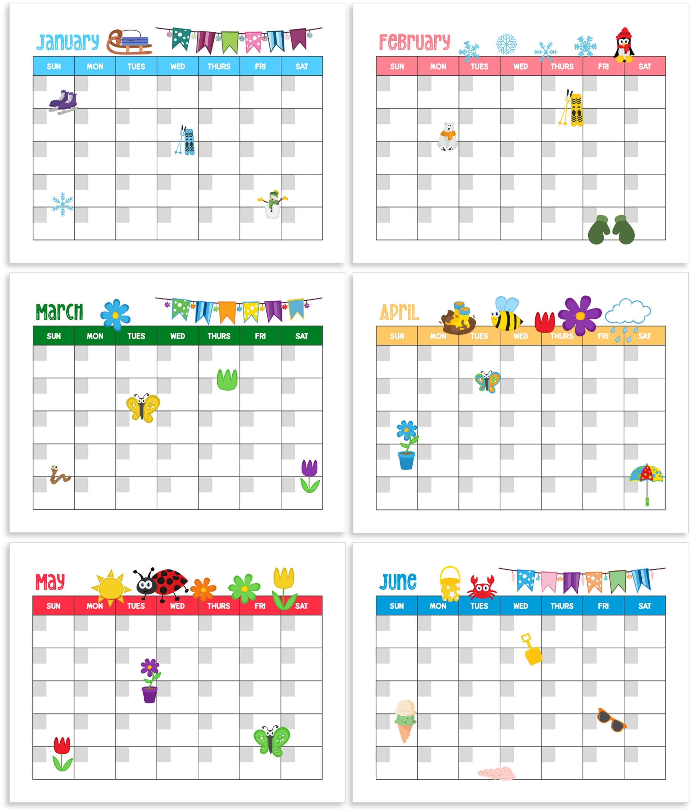 Printable Kid's UNDATED MONTHLY CALENDARS Blank Calendars, Homeschool ...