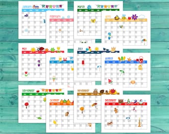 Undatierte Monatskalender zum Selbstdrucken: Bunt & Bunt | Perfekt für Kinder, Schule, Vorschule, Kindergarten, Klassenzimmer (Digitaler Download)