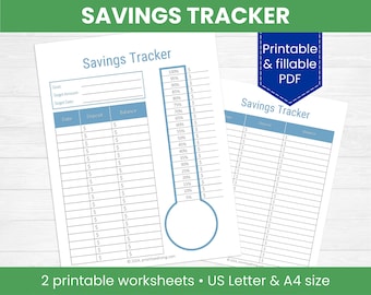 Spar-Tracker mit Sparziel-Thermometer zum Ausdrucken: Spar-Einlagen & Geldziel-Chart | Sparziele Arbeitsblatt | Ausfüllbares PDF