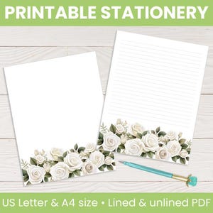 Roses Printable Stationery: Lined & unlined, floral letter writing paper, US Letter Size and A4 (Digital Download)