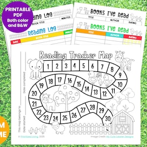 Lese-Tracker Karte zum Ausdrucken: Thema Bauernhof | Kinder, die Buchlogbuch lesen, Belohnungstabelle lesen, Lese herausfordern, Sommerlesetabelle lesen